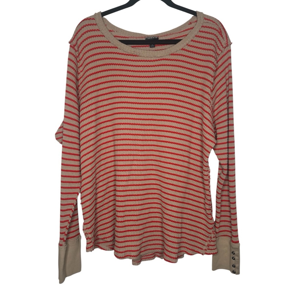 Torrid Red Beige Striped Waffle Knit Thermal Long Sleeve Top women's 4X boho - Picture 2 of 8